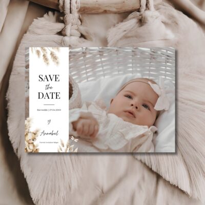 Annabel | Save the date kort barnedåb vandret