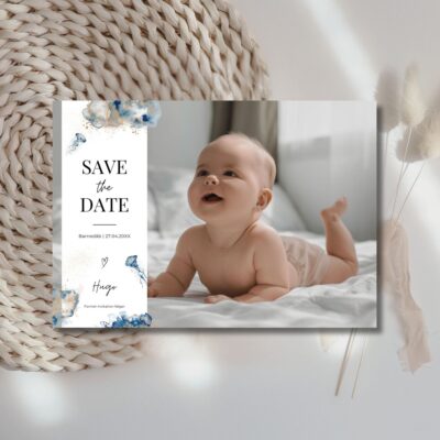 Hugo | Save the date kort barnedåb vandret