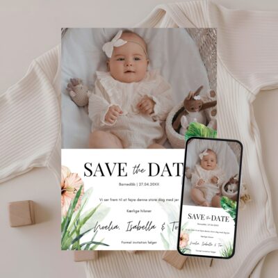 Noelia | Save the date kort barnedåb kombi