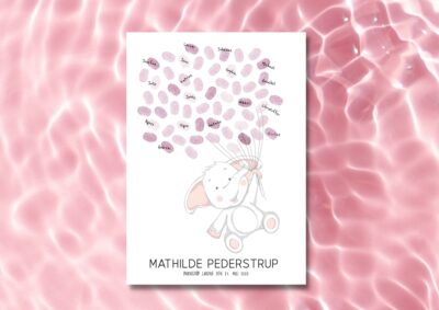 Elefant rose | Fingertryksplakat barnedåb