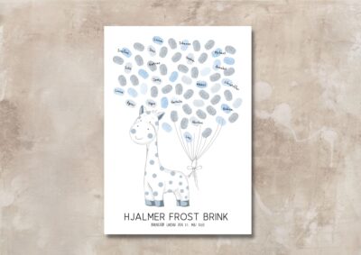 Giraf blå | Fingertryksplakat barnedåb