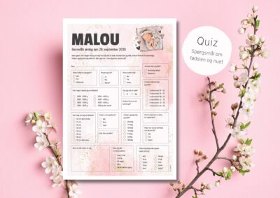 Pink | Quiz til barnedåb med billede