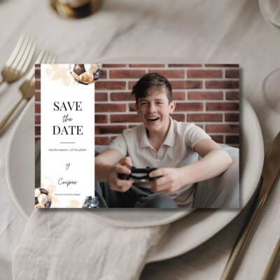 Fodbold | Save the date kort konfirmation vandret