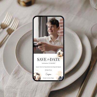 Fodbold | Save the date kort konfirmation digital