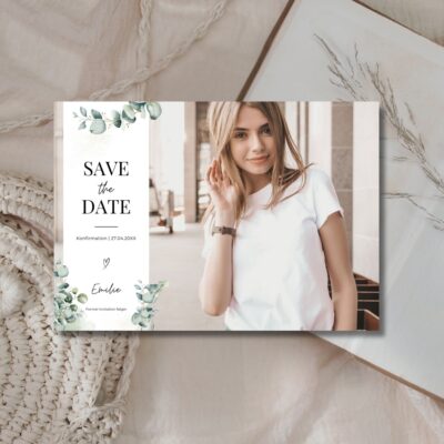 Emilie | Save the date kort konfirmation vandret