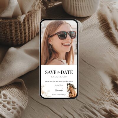 Hest | Save the date kort konfirmation digital