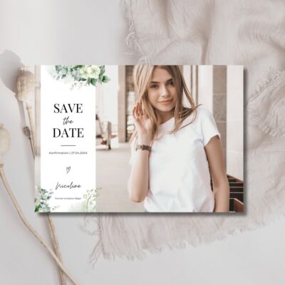 Nicoline | Save the date kort konfirmation vandret