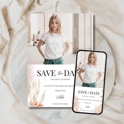 Vilde | Save the date kort konfirmation kombi