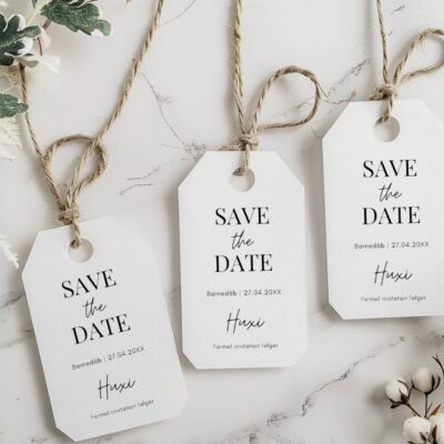 Hvid | Save the date tags barnedåb