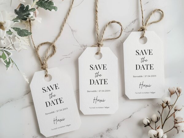 save the date tags barnedåb