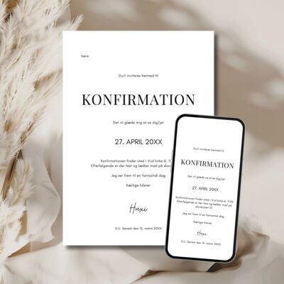 Hvid | Invitation konfirmation kombi