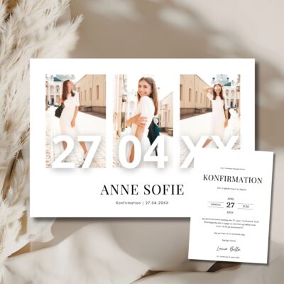 Hvid | Konfirmationsinvitation lux dato