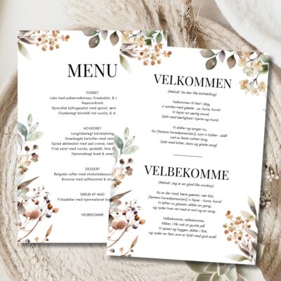 Augusta | Velbekomme sang + menukort bryllup A5