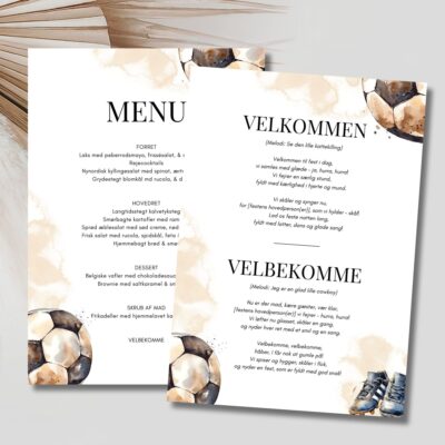 Fodbold | Velbekomme sang + menukort konfirmation A5
