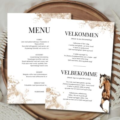Hest | Velbekomme sang + menukort konfirmation A5