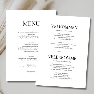 Hvid | Velbekomme sang + menukort konfirmation A5