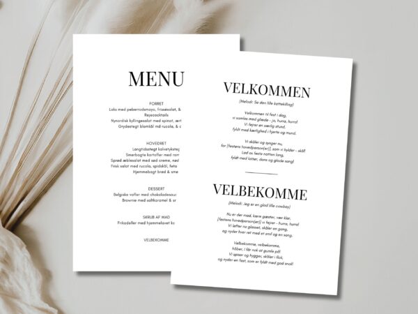 velbekomme sang + menukort