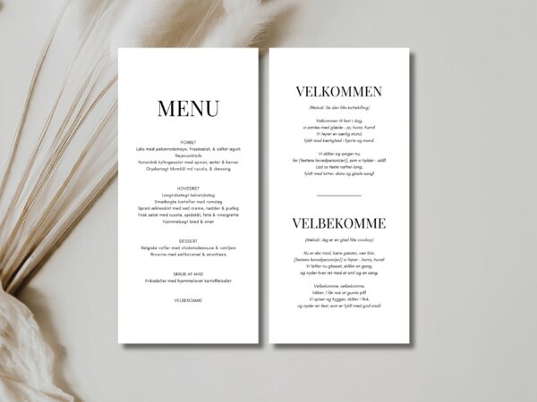 velbekomme sang + menukort