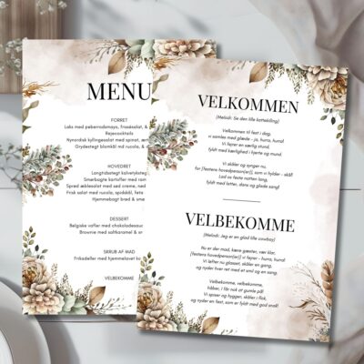 Saga | Velbekomme sang + menukort bryllup A5