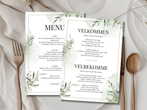 velbekomme sang + menukort