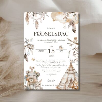 Boho dyr | Invitation børnefødselsdag