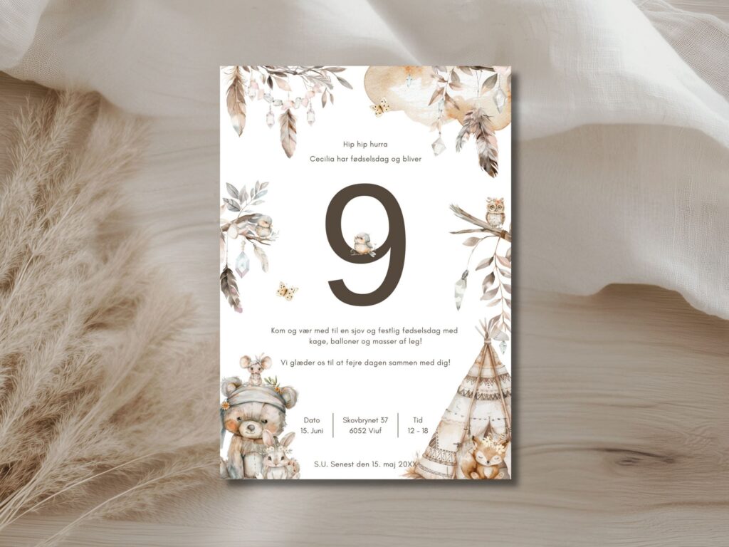 Invitation B rnef dselsdag Boho Dyr Redigerbar invitation-b-rnef-dselsdag-boho-dyr-redigerbar