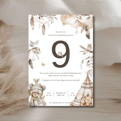 Boho dyr | Invitation børnefødselsdag m. tal