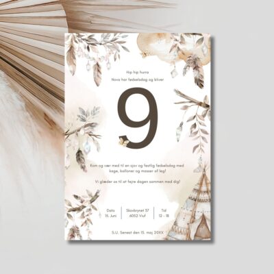 Boho | Invitation børnefødselsdag m. tal