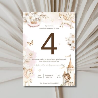 Enhjørning | Invitation børnefødselsdag m. tal
