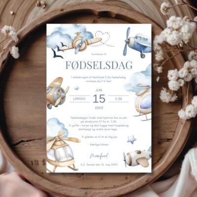 Flyvemaskine blå | Invitation børnefødselsdag
