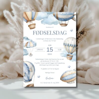 Luftballon blå | Invitation børnefødselsdag