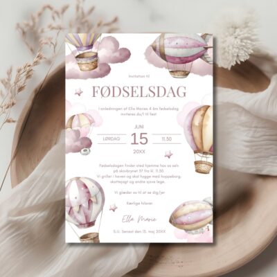 Luftballon rosa | Invitation børnefødselsdag