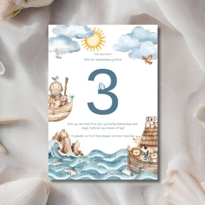 Noahs ark | Invitation børnefødselsdag m. tal
