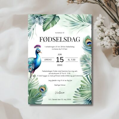 Påfugl | Invitation fødselsdag