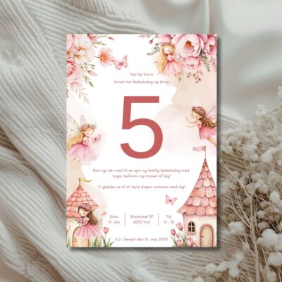 Pink feer | Invitation børnefødselsdag m. tal