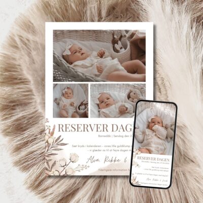Alva | Save the date kort barnedåb kombi