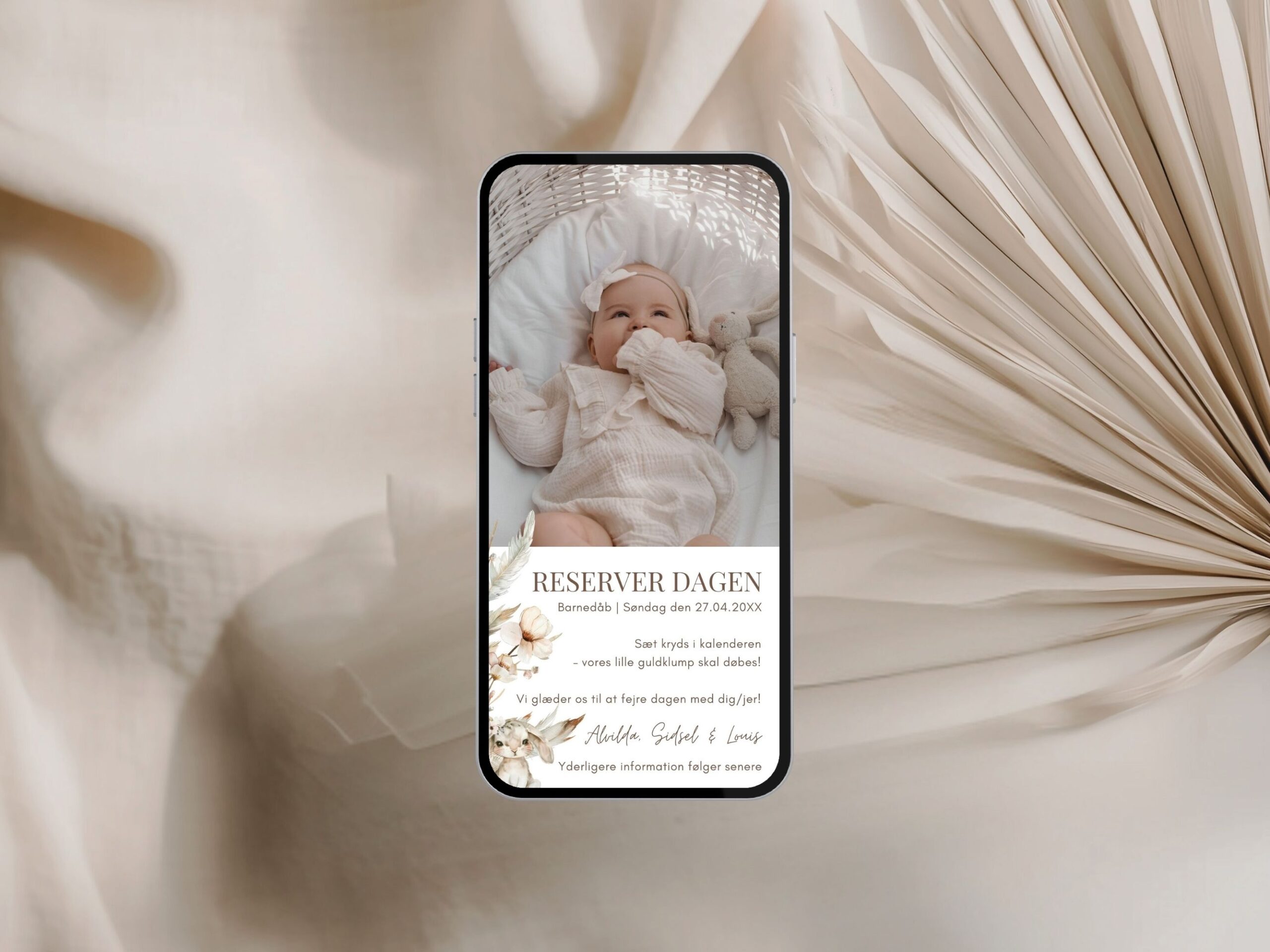 digital save the date kort barnedåb