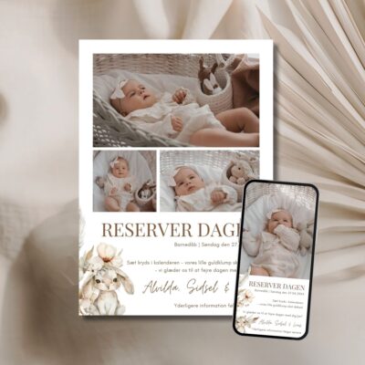 Alvilda | Save the date kort barnedåb kombi