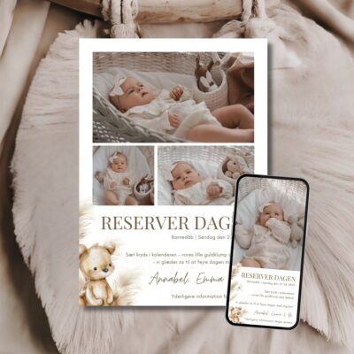 Annabel | Save the date kort barnedåb kombi