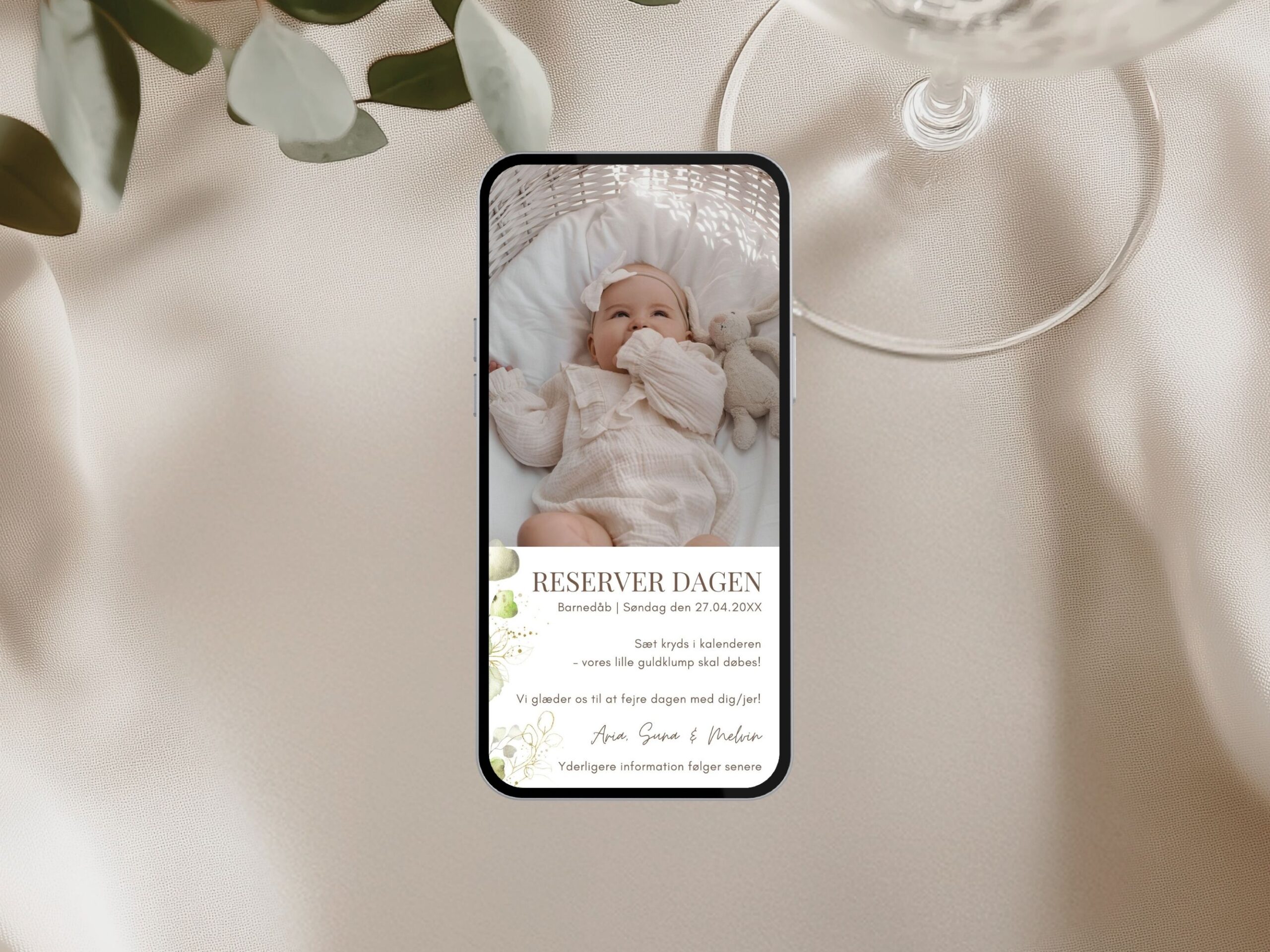 digital save the date kort barnedåb