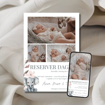 Aviva | Save the date kort barnedåb kombi