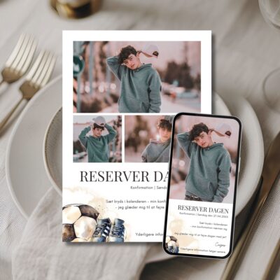 Fodbold | Save the date kort konfirmation kombi