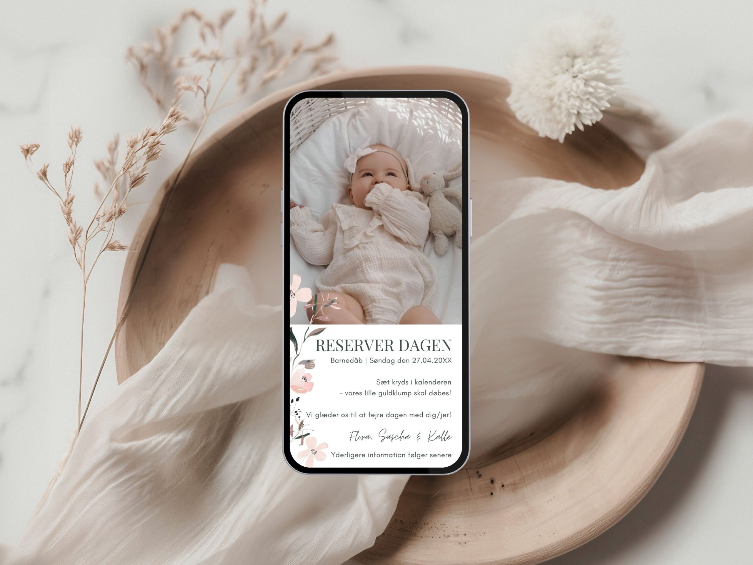 digital save the date kort barnedåb