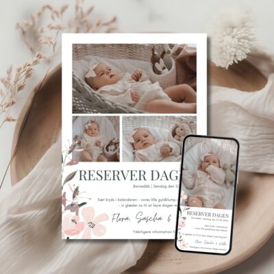 Flora | Save the date kort barnedåb kombi