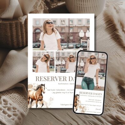 Hest | Save the date kort konfirmation kombi