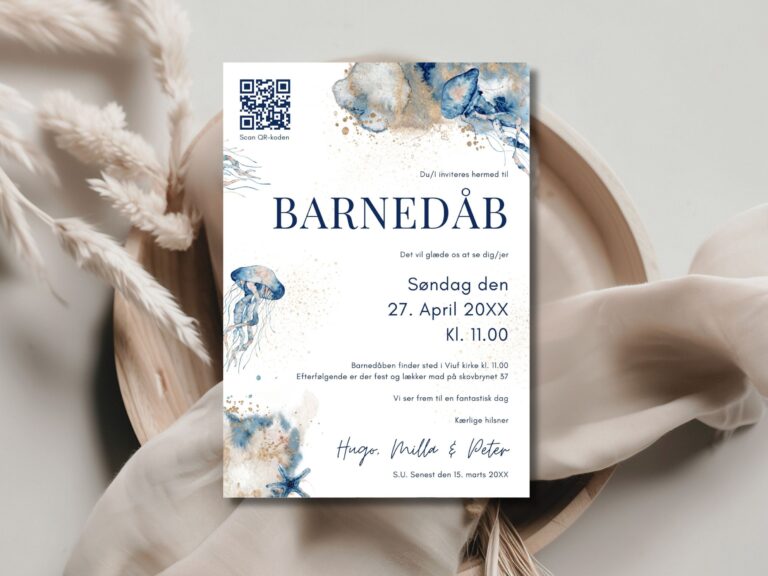 Invitation til barnedåb eller navngivning | Hav tema | Redigerbar