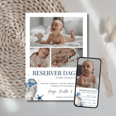 Hugo | Save the date kort barnedåb kombi