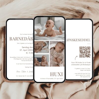 Hvid | Digital invitation barnedåb premium