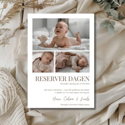 Hvid | Save the date kort barnedåb