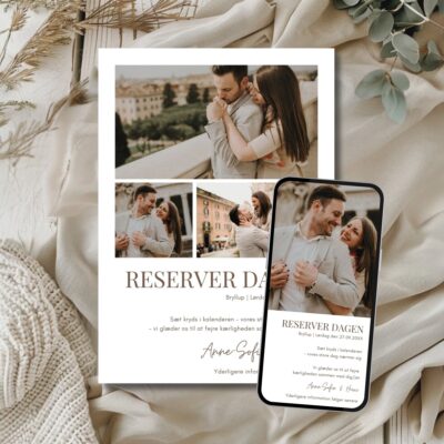 Hvid | Save the date kort bryllup kombi